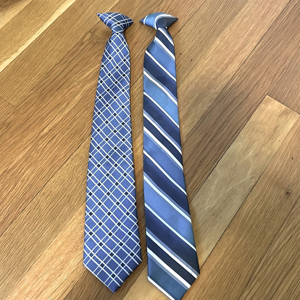 Lot of (2) boys clip on ties checkered striped